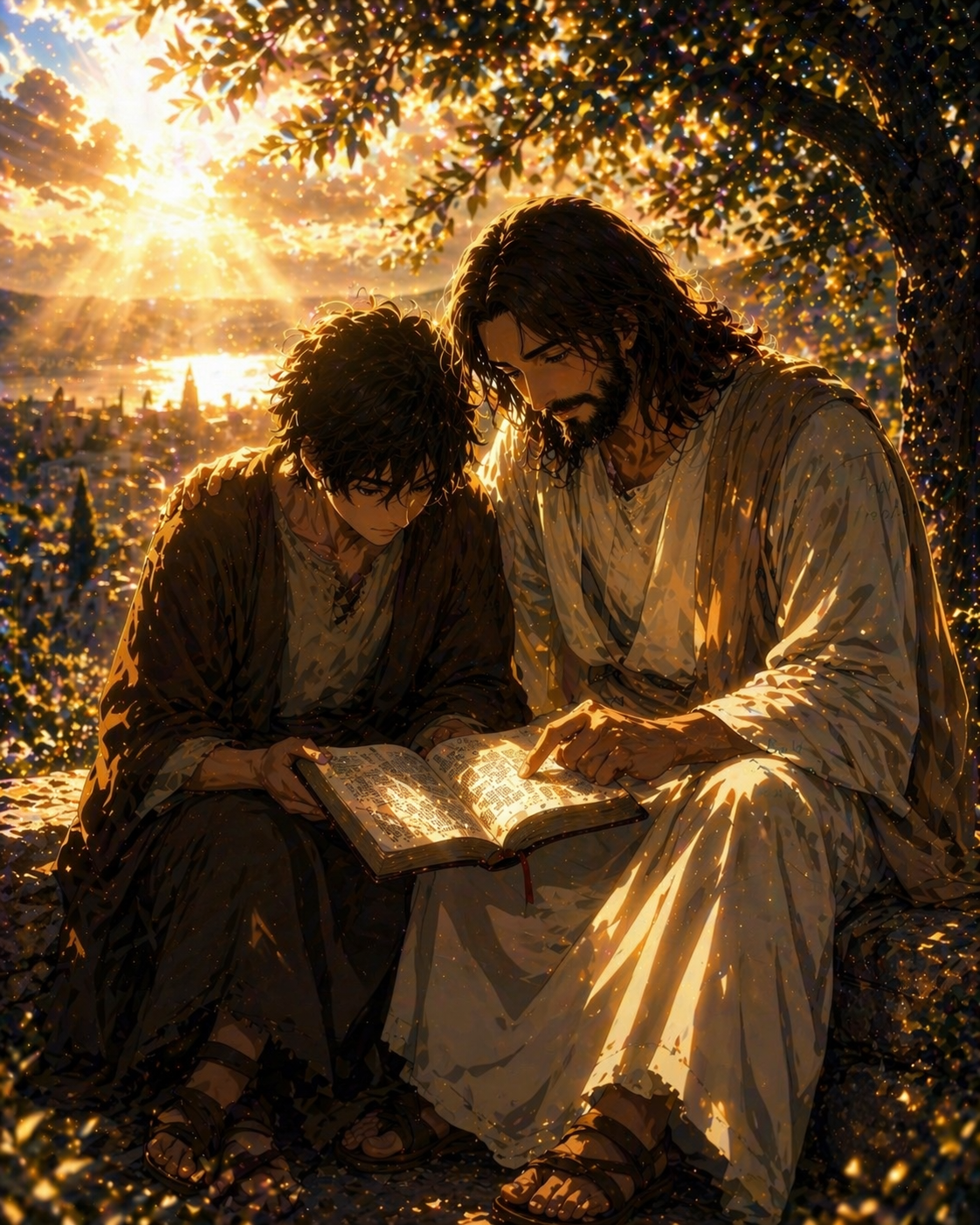 The Master and the disciple — Jesus teaches from the Holy Word at sunrise