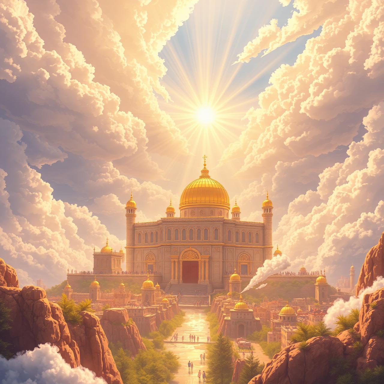 The New Jerusalem descending in heavenly light